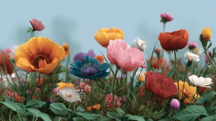 Fototapeta premium Vibrant flower field garden nature photography outdoor close-up blooms and colors