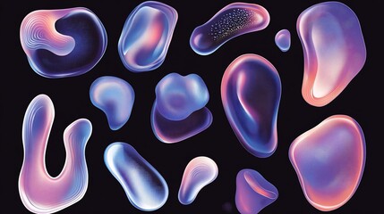 Abstract Floating Gradient Shapes on Dark Background, Vector Illustration