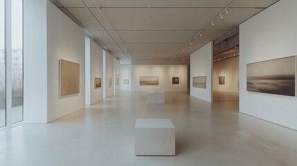 Serene gallery space featuring minimalist art and architectural design elements