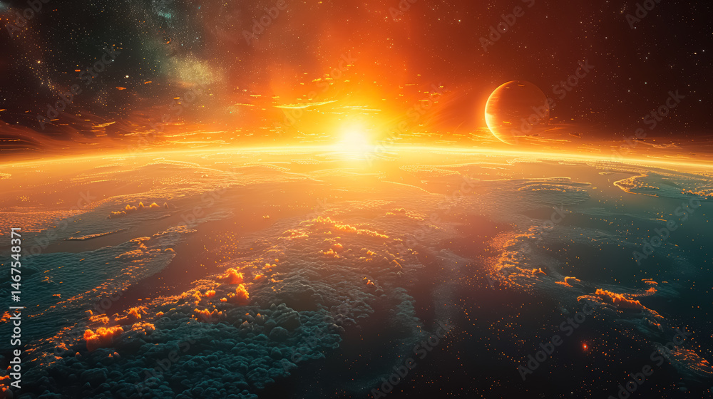 Wall mural unknown planet from outer space. space nebula. cosmic cluster of stars. outer space background
