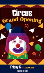 Winking clown circus event. Vector