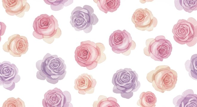 Delicate Watercolor Roses Repeating Pattern - Soft hues, vintage floral design, romantic elegance, nature's beauty, springtime charm