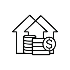 Real Estate Value Increase Icon: House, Money, and Growth Vector