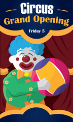 Happy clown with ball. Vector
