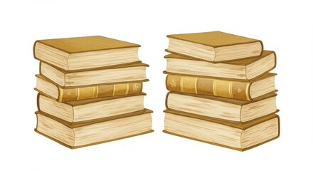 Golden Stack of Antique Books Illustration - A illustration of two stacks of antique books, symbolizing knowledge, history, learning, wisdom, and time