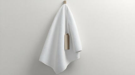 Luxury White Towel Hanging with Rustic Wooden Label, Spa and Hotel Amenities
