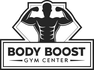 Body Boost Gym Center Logo Muscular Man Fitness Strong