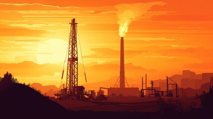 Obraz premium Oil rig at sunset