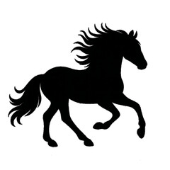 Obraz premium black silhouette of a galloping horse with flowing mane minimal vector style wild animal design for western art equestrian logos ranch decor or freedom and strength concepts
