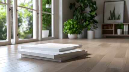 Fototapeta premium Modern Interior Space with Minimalist Design and Natural Light Streaming Through Windows