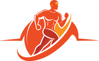 Abstract Muscular Man Running Dynamic Logo Design for Fitness Health and Sport