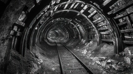 Naklejka premium Dark, abandoned mine tunnel