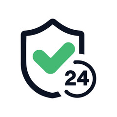 24/7 Security Shield Icon: Protection, Service, and Availability Vector