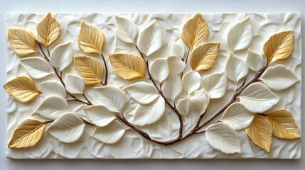 Floral Relief Sculpture: An elegant display of intricate floral relief sculpture, showcasing a blend of natural textures and subtle hues, an exquisite representation of the beauty of nature.