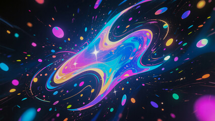 Futuristic abstract fractal background with bright glowing color lines and energy waves