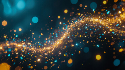 Abstract blue christmas background with bright star glitter particle light pattern motion blur