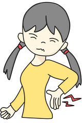 A hand-drawn cartoon of a woman experiencing back pain