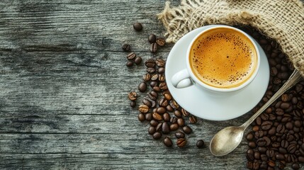 Aromatic Coffee Cup on Rustic Wood