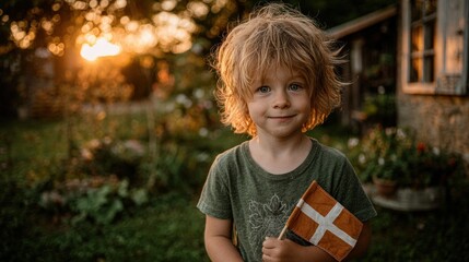 Child holding Danish flag during Constitution Day
