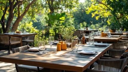 Serene Outdoor Dining in a Lush Garden Setting