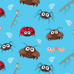 Cute insect cartoon pattern. Vector