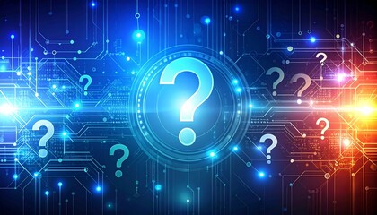 Obraz premium Question mark confusion visual concept. Abstract digital design with question marks and circuit patterns.