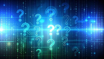 Obraz premium Question mark confusion visual concept. Digital abstract with binary code and question marks.