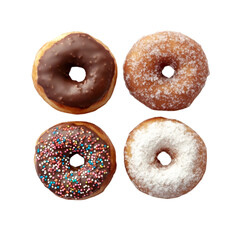 "Chocolate Donut with Colorful Sprinkles &ndash; Sweet Bakery Treat Isolated on White | Premium AI-Generated PSD. 

 dessert with sprinkles, donut food art, chocolate pastry, sweet bakery snack, icing donut