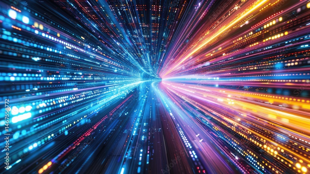Poster abstract picture of neon light particle with digital technology style design connecting become dynam