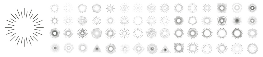 Sun rays icon, shine and burst line