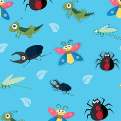 Cute insect cartoon pattern. Vector