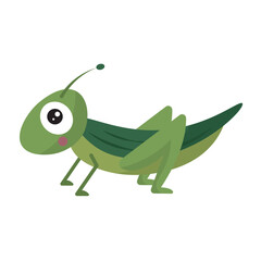Funny cartoon green grasshopper. Vector