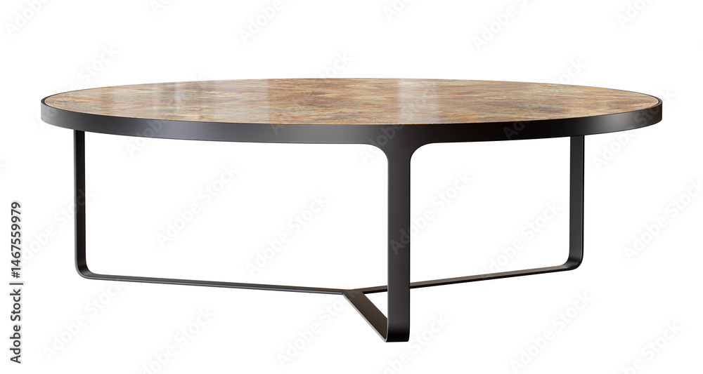 Poster round metal coffee table with marble top, isolated on transparent background. 3d render.