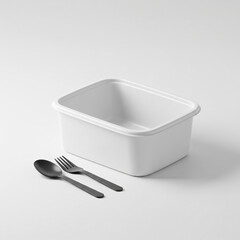 White Food Container with Silverware Mockup