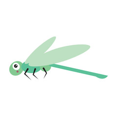 Green cartoon dragonfly fly. Vector