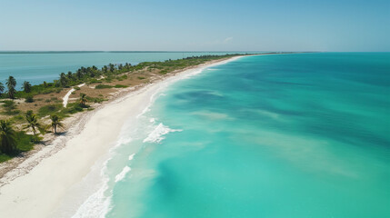 Aerial Drone View of Tropical Beach with Turquoise Water and White Sand