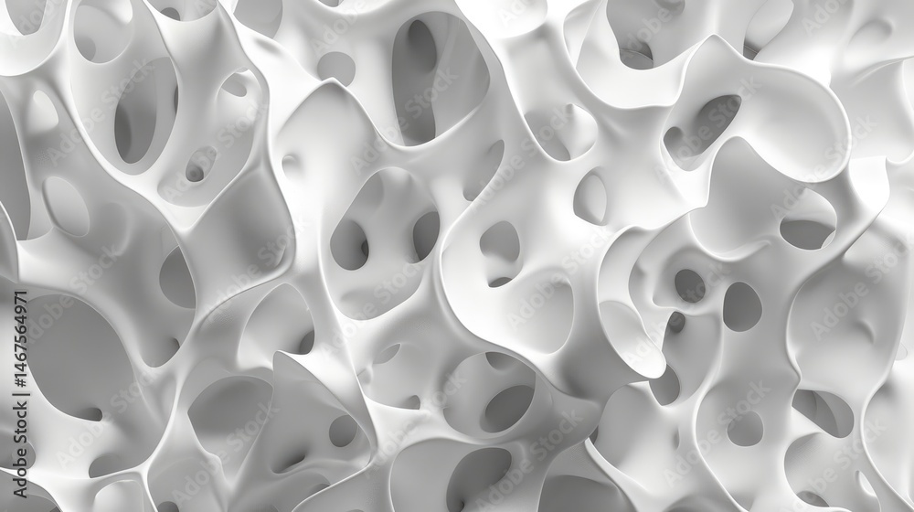 Fototapete abstract white organic structure with holes. modern 3d texture design. background image of 3d render