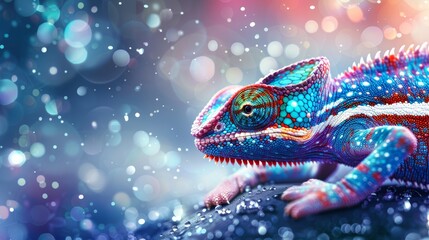 Chameleon camouflaging effectively within a vibrant and colorful natural environment