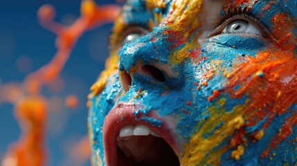 Vibrant color splash action event outdoor festival body art exciting environment close-up viewpoint