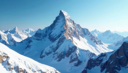 Fototapeta premium Sharp snowy peaks conceal a hidden summit behind a range of imposing ridges , travel, mountain, summit