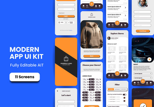 Orange And Black Modern Shopping Interface Mobile UIUX Screens