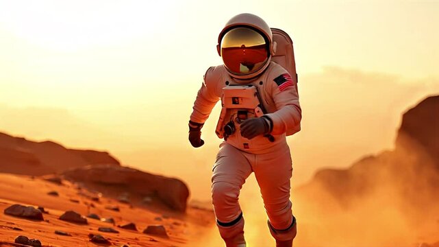 Astronauta corriendo en Marte