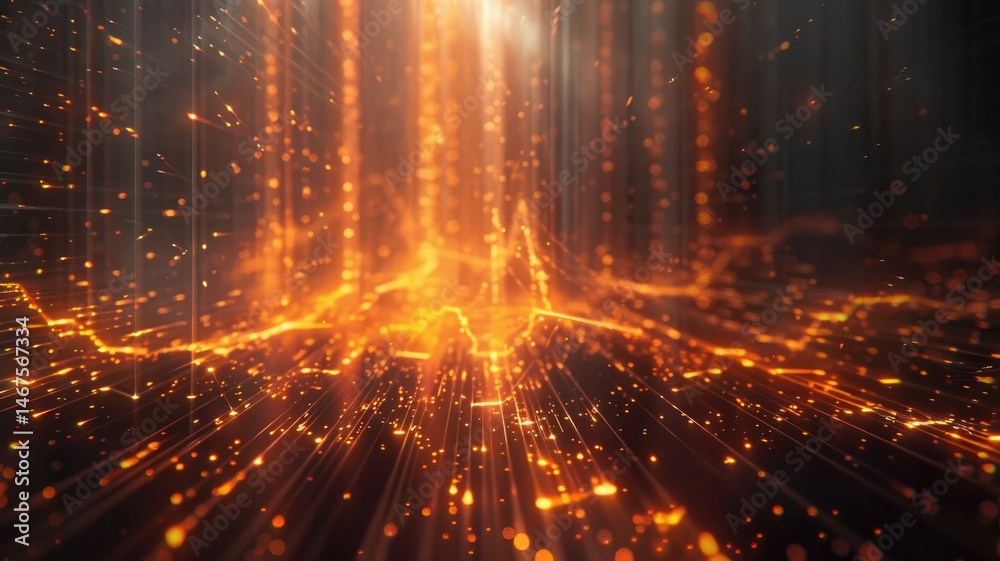 Poster abstract picture of neon light particle with digital technology style design connecting become dynam