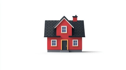 Simple red house model, front view