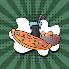 Pizza meal pop art combo. Vector