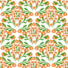 vector seamless pattern of leaves and flowers, vintage botanical pattern for decoration, fabric, wallpaper and decor, hand-drawn ornament for holiday decoration, interior and clothes