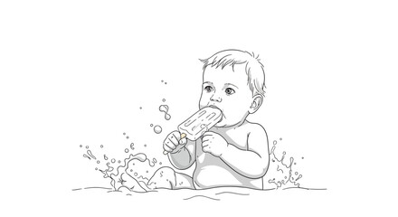 Stylized monochrome illustration of water splashing with dynamic droplets and fluid forms