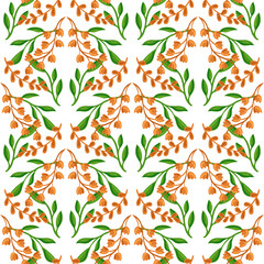 vector seamless pattern of leaves and flowers, vintage botanical pattern for decoration, fabric, wallpaper and decor, hand-drawn ornament for holiday decoration, interior and clothes