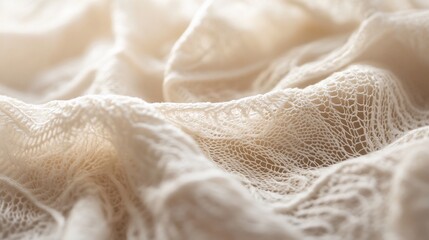 Delicate ivory lace fabric close-up, soft texture and warm lighting