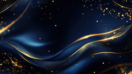 Elegant blue and gold abstract waves with sparkling highlights